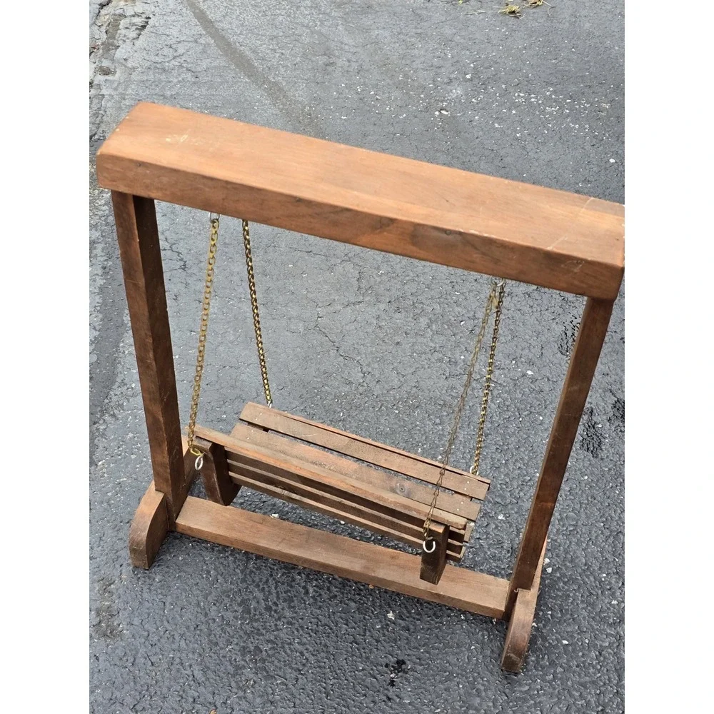 ✨ Handcrafted Vintage Wooden Doll Porch Swing – Miniature Wood Furniture Display